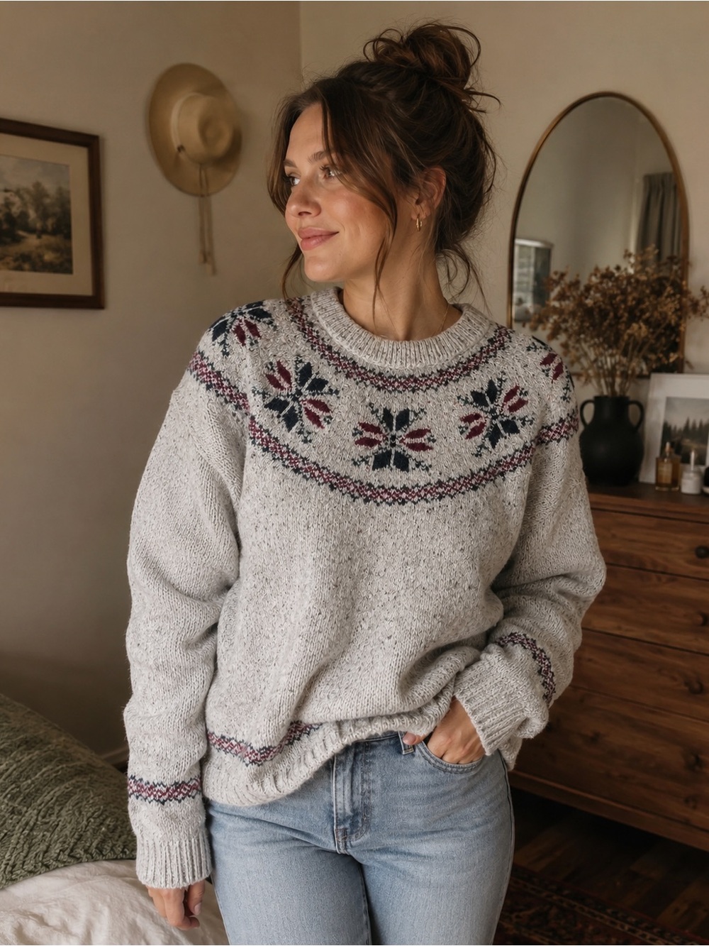 Cozy Cream Fair Isle Crewneck Sweater